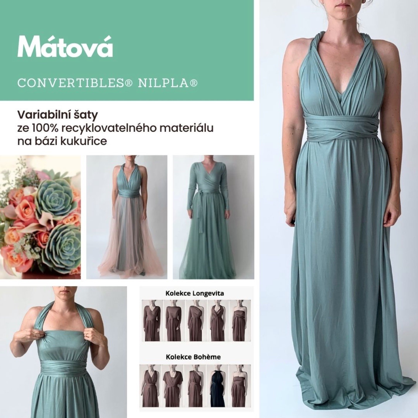 Mátové variabilní šaty NILPLA Bohéme - dlouhé - Convertibles Mátové variabilní šaty NILPLA Bohéme - dlouhé - Convertibles