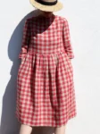 Lněné šaty Matylda – červená kostka Švambi