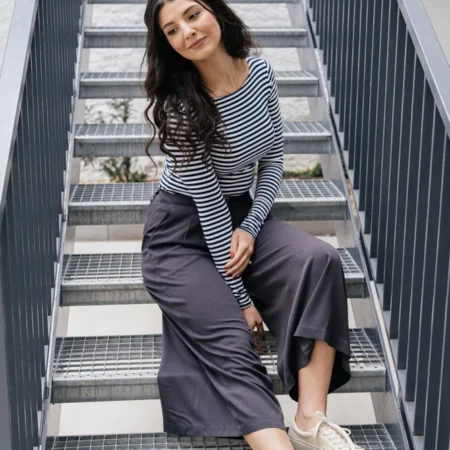 Bamboo tričko Amabile s dl. rukávem modro-bílý tenčí proužek - Reparáda