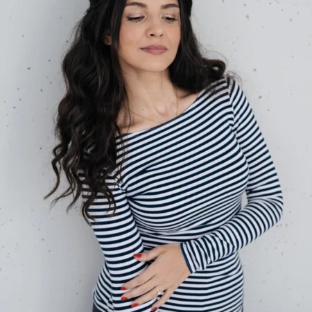 Bamboo tričko Amabile s dl. rukávem modro-bílý tenčí proužek - Reparáda