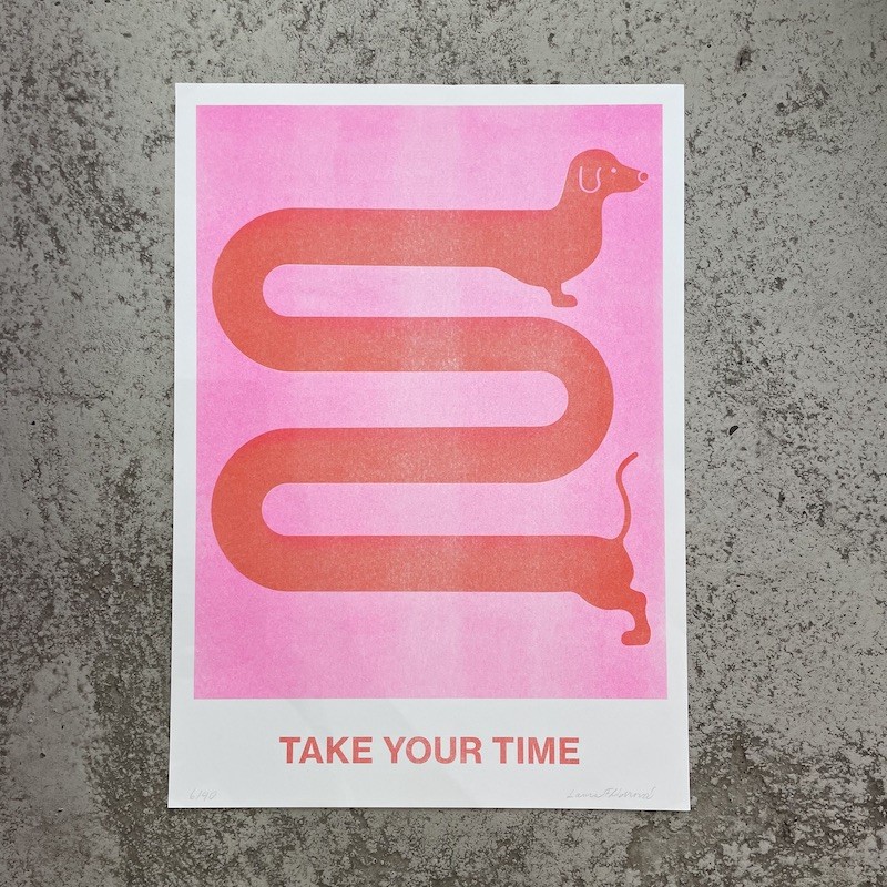Riso-print A3, Take your time (red/pink) - Laura Flídrová Riso-print A3, Take your time (red/pink) - Laura Flídrová