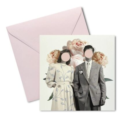 Svatební přání s místem pro obličeje novomanželů: Nevěsta a ženich - Pozdrav z lesa