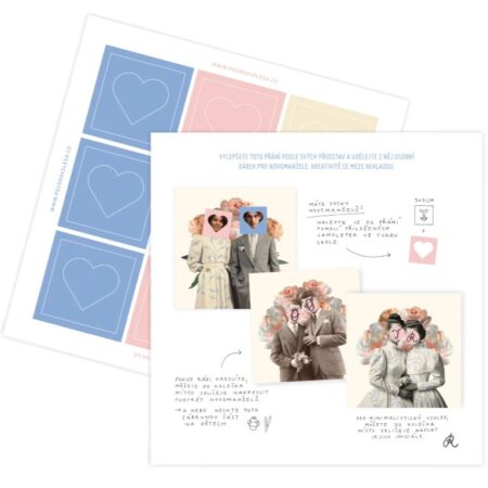 Svatební přání s místem pro obličeje novomanželů: Nevěsta a ženich - Pozdrav z lesa