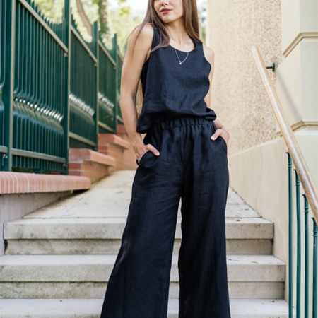 Lněné culottes Ronda, černé - Reparáda