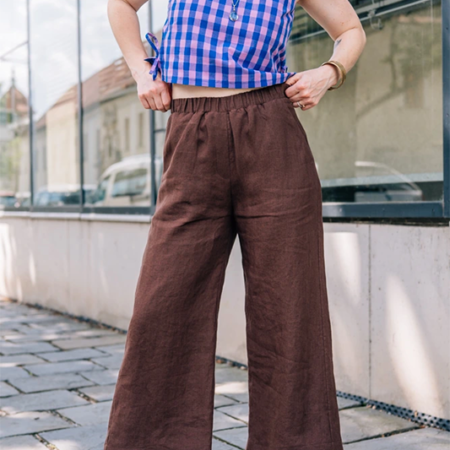 Lněné culottes Ronda, hnědé - Reparáda