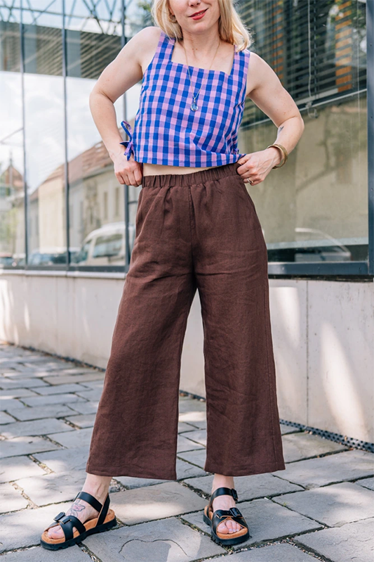 Lněné culottes Ronda, hnědé - Reparáda Lněné culottes Ronda, hnědé - Reparáda
