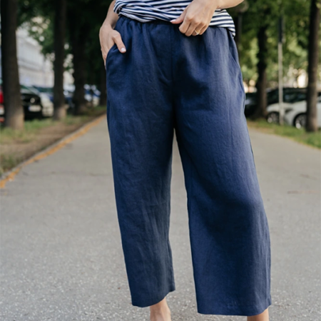 Lněné culottes Ronda, modré - Reparáda