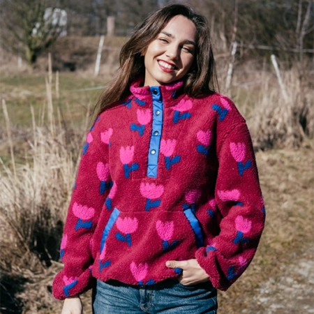 Beránková bunda Polly s tulipány vínová - Reparáda