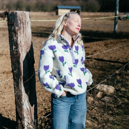 Beránková bunda Polly s tulipány smetanová - Reparáda